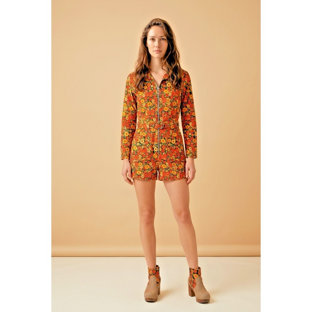 NEW Miracle Eye Marigold Romper Small Zip Front 70's Handmade In LA 70's Hippie